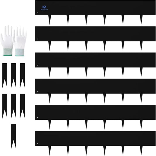 20ft. Metal Edging for Landscaping, Black Galvanized Steel Landscape Edging with 7 Stakes and a Pair of Gloves, Bendable Hammer-in Metal Lawn Edging for Fence, Flower Beds (6 Pack, 40" L x 8" H)