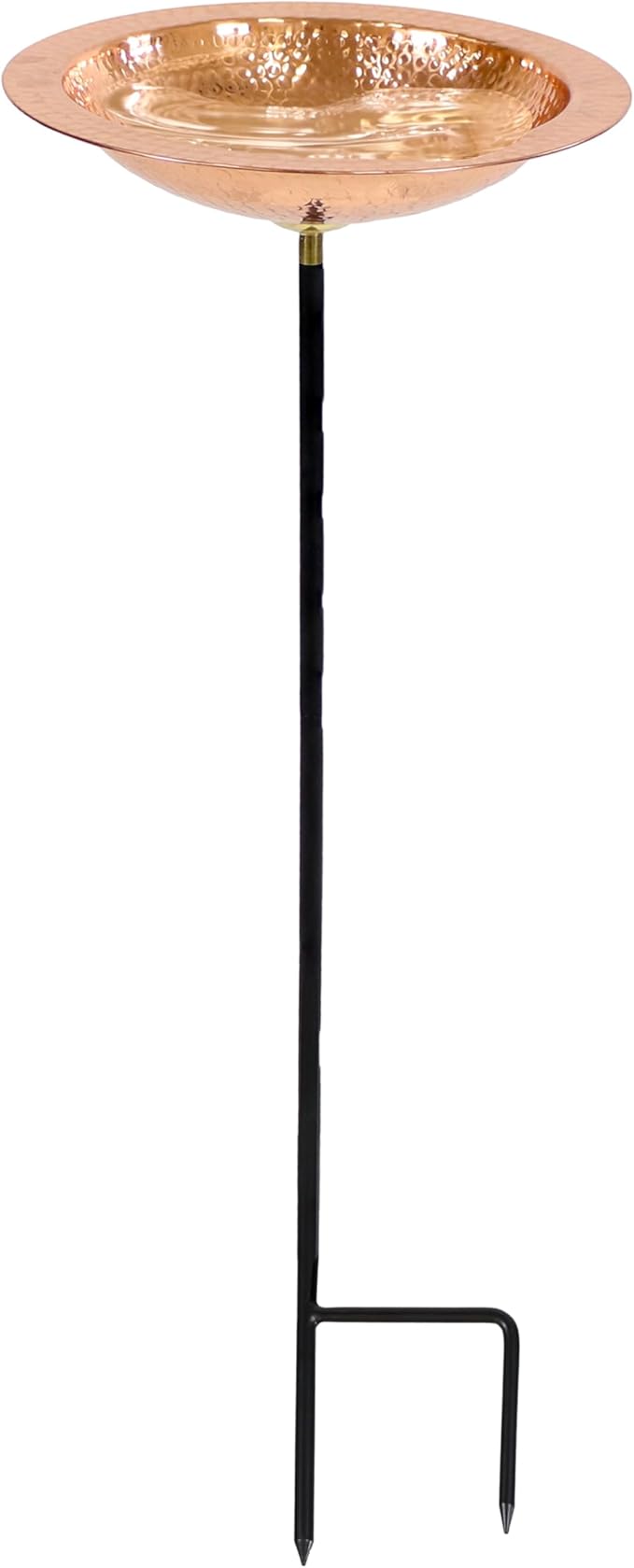 Sunnydaze Standing Copper Bird Bath or Bird Feeder - Detachable Hand-Hammered Bowl with Stake - 33” H