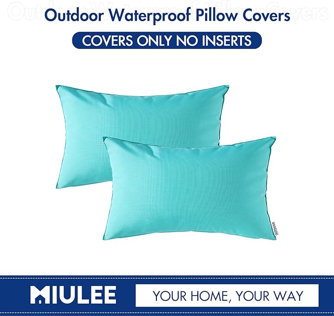 MIULEE Pack of 2 Decorative Outdoor Waterproof Pillow Covers Rectangular Garden Cushion Sham Throw Pillowcase Summer Shell for Patio Tent Couch 12x20 Inch Light Green