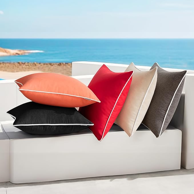 MIULEE Pack of 2 Outdoor Waterproof Pillow Covers Decorative Farmhouse Throw Pillow Covers Square Solid Color Couch Pillow Covers Spring for Patio Tent Bed Sofa Living Room 18x18 Inch Coral Red