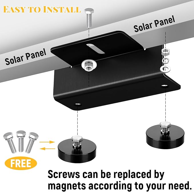 1200 Lbs No Drill Magnetic Solar Panel Mount Bracket Solar Panel Mounting Z Brackets for Sheds, Roofs, Walls, Boats, Trucks, Trailers Lightweight Aluminum Corrosion-Free(Black, 4 Pack)