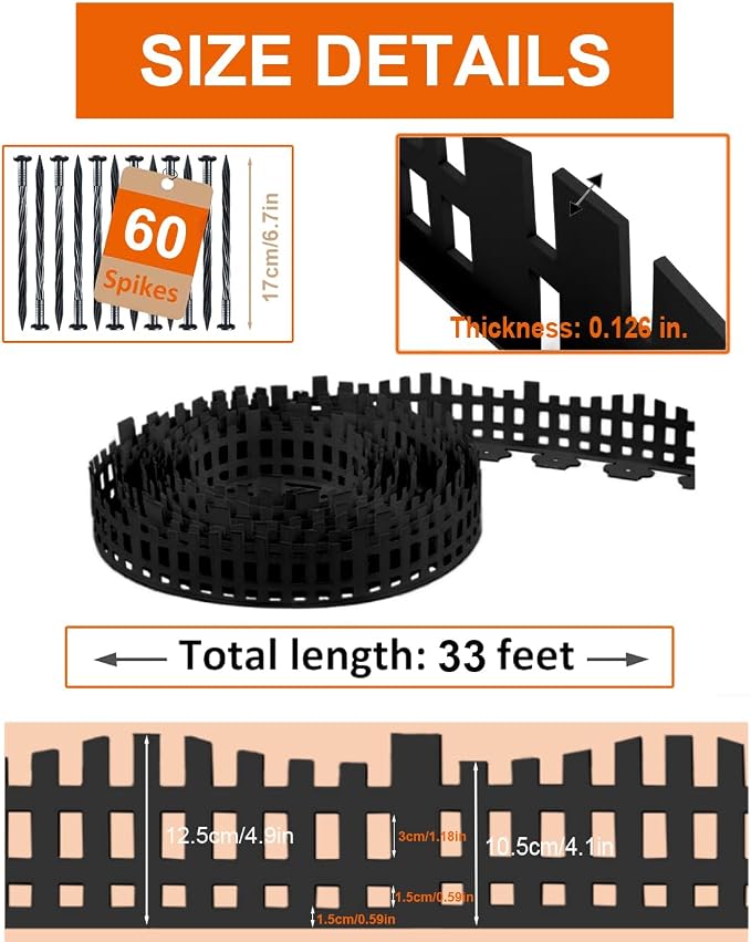 Garden Edging 33FT x 4.1~4.9IN Tall, Landscape Edging Borders with 60pcs Plastic Stakes,Arched Design Black Flexible Lawn Edging Border, No Digging Edge Fence DIY for Tree Flowerbeds Grass Yard