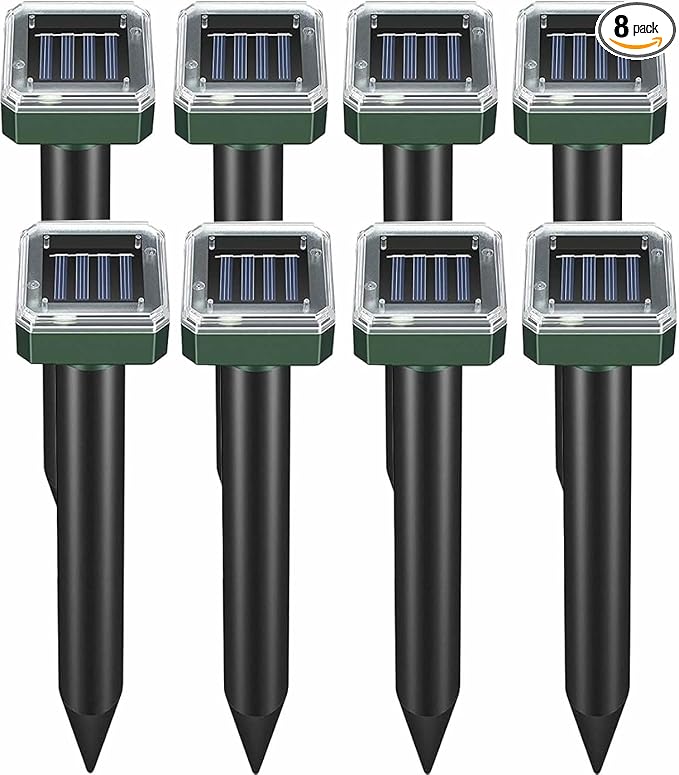 Mole Repellent Solar Powered, 8 Pack Waterproof Ultrasonic Gopher Vole Repellent Outdoor, Rat, Squirrel, Skunk, Repellent for Lawn Garden Yard