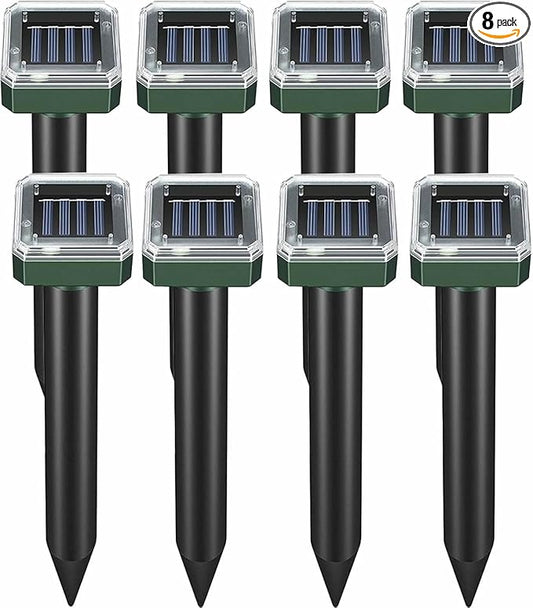 Mole Repellent Solar Powered, 8 Pack Waterproof Ultrasonic Gopher Vole Repellent Outdoor, Rat, Squirrel, Skunk, Repellent for Lawn Garden Yard