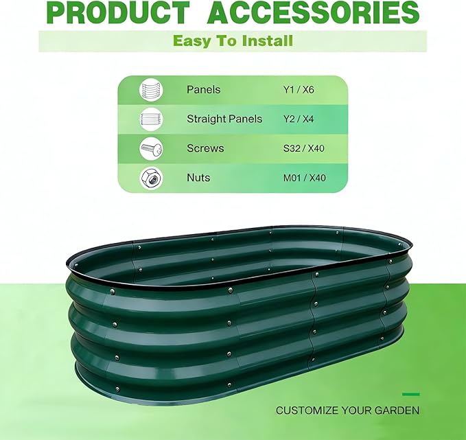 GrowHaus 4x2x1ft Galvanized Raised Garden Bed, Planter Boxes Outdoor Metal Garden Beds for Planting Vegetables Flowers Herbs Dark Green