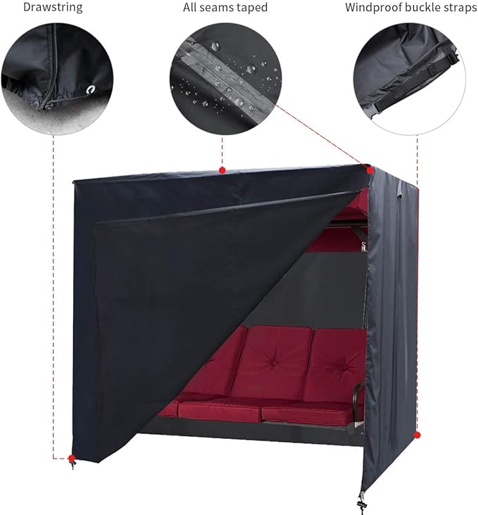 Outdoor Swing Cover 3 Triple Seater Hammock Cover Garden Swing Cover Garden Hammock Glider Chair Cover Patio Furniture Cover UV Resistant Swing Canopy Cover All Weather Protection(87*49*67inch)Black