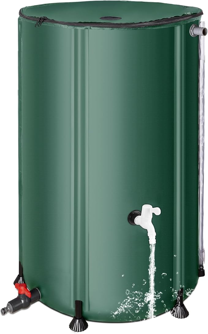 FAMIROSA 100 Gallon / 378L Collapsible Rain Barrel, Foldable PVC Rain Barrels to Collect Rainwater from Gutter, Portable Water Storage Tank Container with Spigot, Water Catcher Collector Green