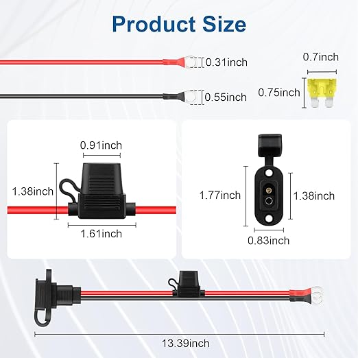 Linkstyle 2 Pcs 1FT 10AWG SAE Power Socket Sidewall Port to O-Ring Connector, Waterproof SAE Extension Cable with 10A 15A 20A 25A Fuses, for Solar Generator Battery Charger RV Motorcycle