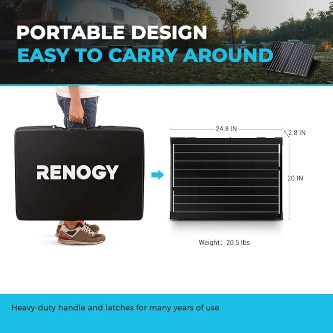 Renogy 100W Portable Solar Panel, 25% High Efficiency Solar Panel Kit with 20A Charger Controller for 12V Battery&Power Station, N-Type Foldable Solar Panels w/Tempered Glass for RV, Camping Off-Grid