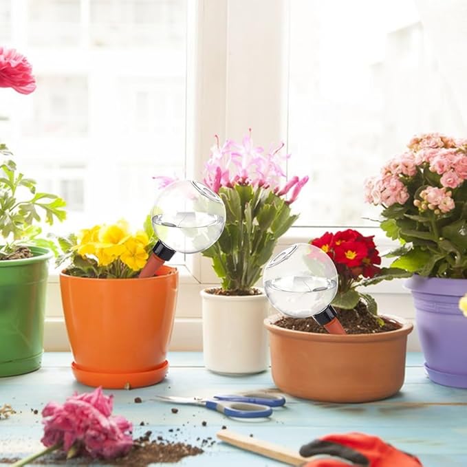 NBEADS 6 Pcs Plant Watering Globes with Covers, Automatic Watering Bulbs Garden Water Device Self-Filling Planter Insert for Indoor Outdoor Plants