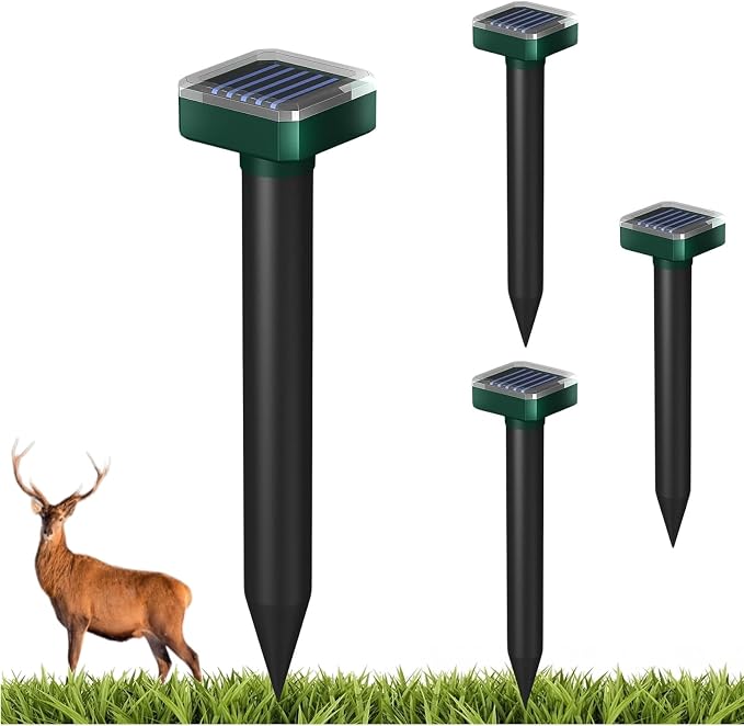 Deer Repellent Devices, Sonic & Solar-Powered Outdoor Deer Deterrent for Garden Plants, 7000 Sq Ft Coverage, Waterproof Sonic Repeller to Keep Deer and Rabbits Away (6)