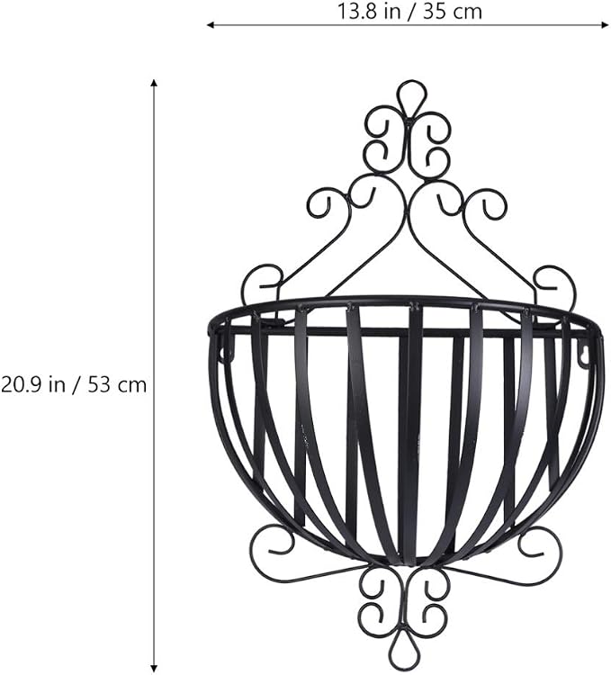 Metal Wall Planter Basket Hanging Plant Basket Flower Holder Half Round Hanging Flower Baskets for Porch Balcony Fence Decor Black