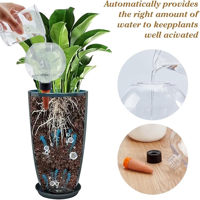 AHANDMAKER 6Pcs Plant Watering Globes, Clear Plastic Self Watering Planter Inserts with Slow Release Control 17.5 oz Round Automatic Water Bulbs for Indoor Outdoor Plants Home Garden Office Use