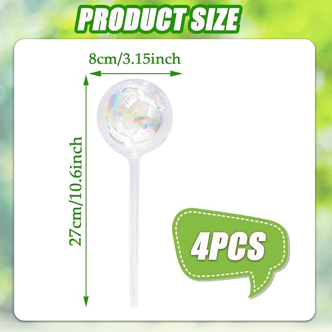 Pynqdfu 4 Pcs Large Plant Watering Globes,Self Watering Planter Insert Plant Accessories,Rainbow Gradient Glass Watering Devices for Vacation,Travel,Indoor,Outdoor,Home,Garden,10.6" L×3.15" D