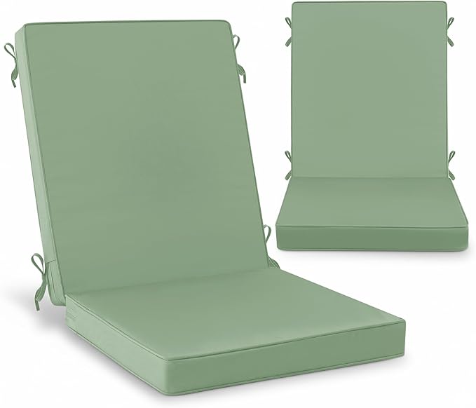 Summsun Patio Dining Chair Cushions 2 Pack, High Back Outdoor Seat Cushion Set with Splash-Proof Removable Covers, Ties, Non-Slip Bottom for Garden Lawn Patio Furniture, 44 x 20 Inch, Sage Green