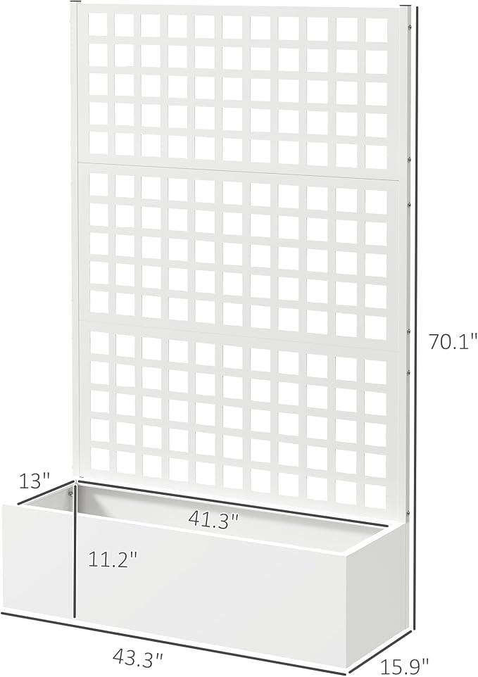 Outsunny Galvanized Raised Garden Bed with Trellis, Metal Planter Box with Drainage Holes, Outdoor Privacy Screen for Climbing Plants, Vegetable, Vines, 43" x 16" x 70", 2 Pack, White