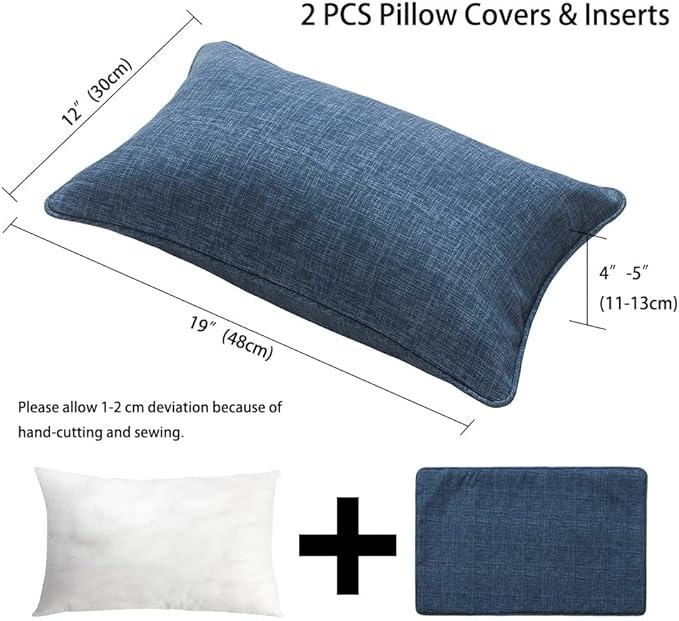 Magpie Fabrics Pack of 2 Outdoor Waterproof Lumbar Rectangular Throw Pillow with Insert 12x20 Inch, Home Decorative Toss Cushion for Patio Garden Car Office (Navy Textured)
