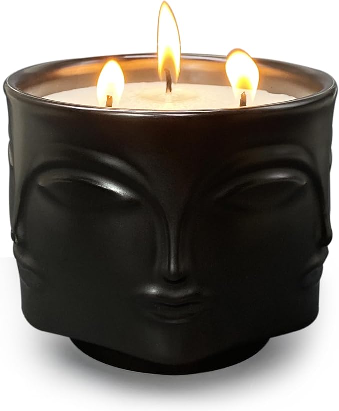 Strong Lavender 3 Wick Black Large Candle, 20oz, Ceramic, Outdoor Scented Candles, 100% Soy, for Home Scented, Yoga, Meditation, Patio, Table Decor, Beautiful Candle Jars
