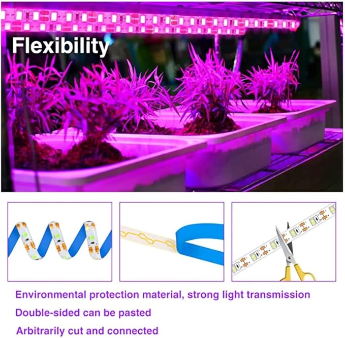 LED Grow Light Strips for Indoor Plants, Waterproof Full Spectrum Plant Grow Light, USB 3.28ft 60LEDs, Flexible Growing Lamp for Indoor Plants Succulents Hydroponics Greenhouse Gardening