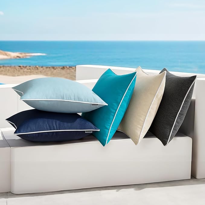 MIULEE Pack of 2 Outdoor Waterproof Pillow Covers Decorative Farmhouse Spring Throw Pillow Covers Square Solid Color Couch Pillow Covers Spring for Patio Tent Bed Sofa Living Room 18x18 Inch Blue