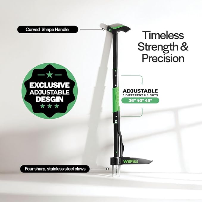 Weed Puller Tool with Long Adjustable Handle (37", 39", & 44"), Quick-Release Weed Ejector Mechanism, Lightweight Aluminum Stand-Up Heavy Duty Weed Remover, 4-Claw Head & Foot Pedal for Easy Weeding