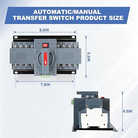 63Amp 110V AC Dual Power Automatic Transfer Switch, ATS 4P Manual Changeover Electrical Switch, Solar Back Up Power Auto Selector Overvoltage, Undervoltage 50/60Hz CE Certified