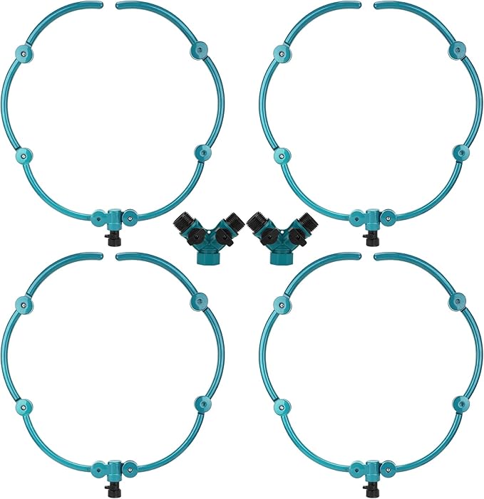 4 Pcs 360° Tree Water System Tree Root Watering Ring 20 Inch Circle Sprinkler Irrigation Slow Release Targeted Water with Y Hose Splitter for New Tree Outdoor Plants Raised Garden Beds (Green, Large)