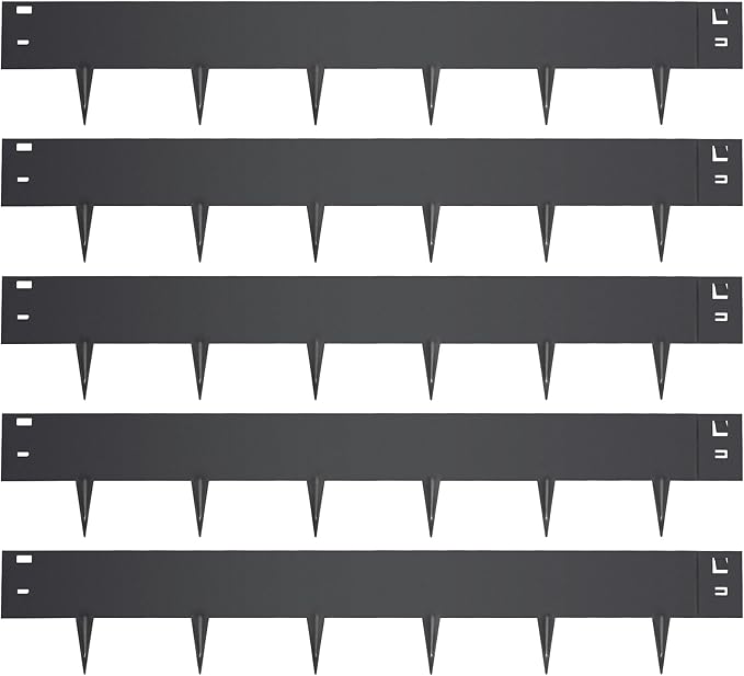 5PCS Steel Landscape Edging 39 x 6Inch (3 Inch Metal Strips + 3inch Nail) Black Garden Edging Border Length Flexible Landscape Edging Anchoring Stakes
