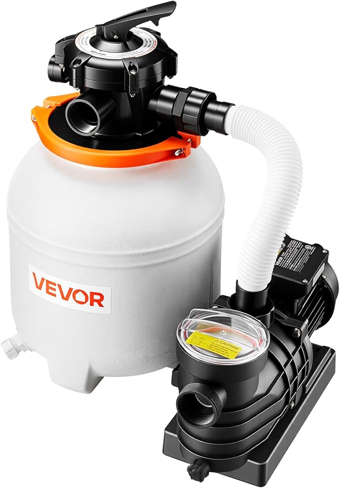 VEVOR 13 in Sand Filter Pump for Above Ground Pool, 0.75 HP 3500 GPH, Swimming Pool Sand Filter Pump with Pre-Assembled Core & Leak-Resistant Design, 6-Way Valve, High-Efficiency Filtration for Pools