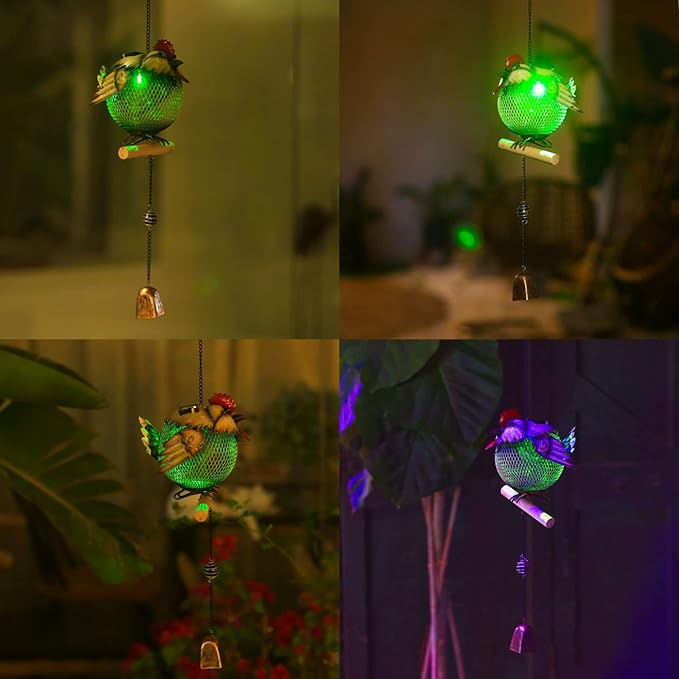 Solar Rooster Bird Feeder Squirrel Proof for Outside - Unique Cute Metal Animal Shaped Wild Bird Feeder with Solar Light, Wind Chime, Gift for Bird Lovers(Rooster)