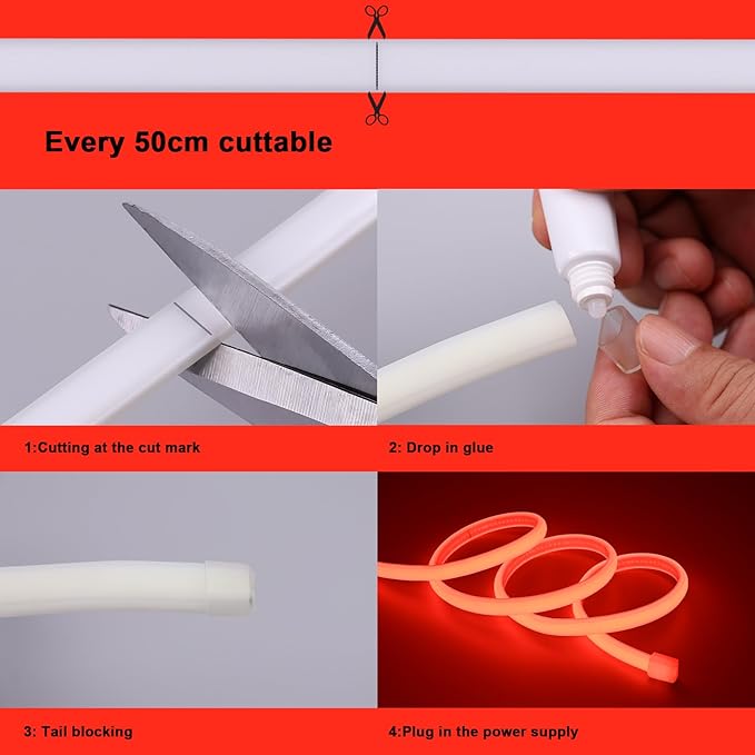 BENLUN AC 110V COB LED Strip Lights Outdoor Waterproof 65.6ft, Red Super Bright 200W LED Rope Light, IP65 Flexible Cuttable, for Bedroom Garden Commercial House Gaming Room Decor