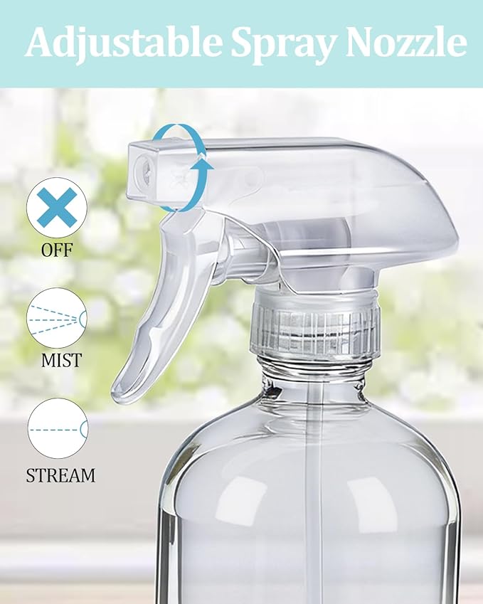 2 Pack 360° Glass Spray Bottles with Silicone Sleeve, 16 oz Empty Refillable Containers with Adjustable Spray Nozzles, Spray Bottles for Hair, Cleaning Solutions and Plants Black&White