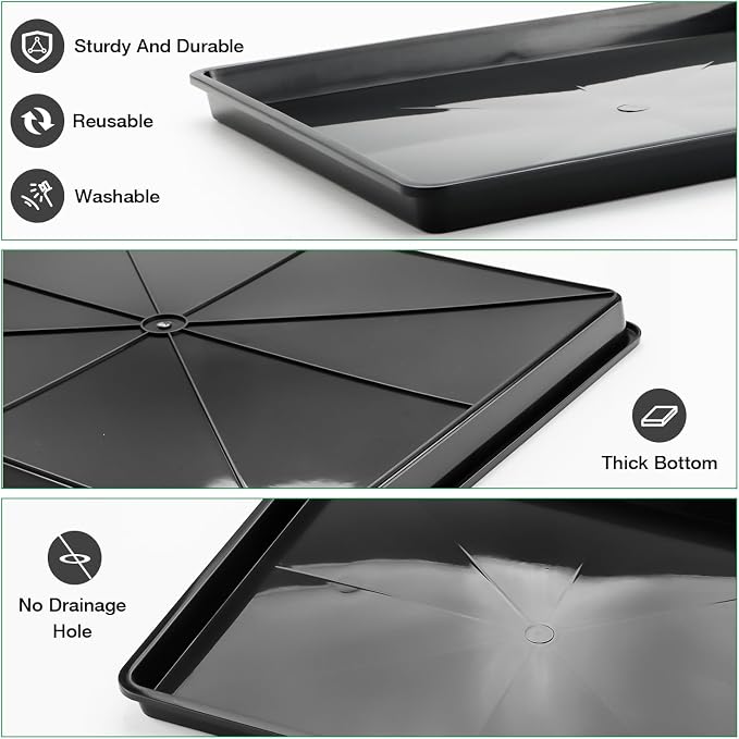 RooTrimmer 5 Pack Soil Blocking Trays(14"x12"x3"), Plastic Flat Plant Tray for Holding or Collecting Drainage Water, Elevated Microgreen Seed Starter Tray for Seed Germination (Black)