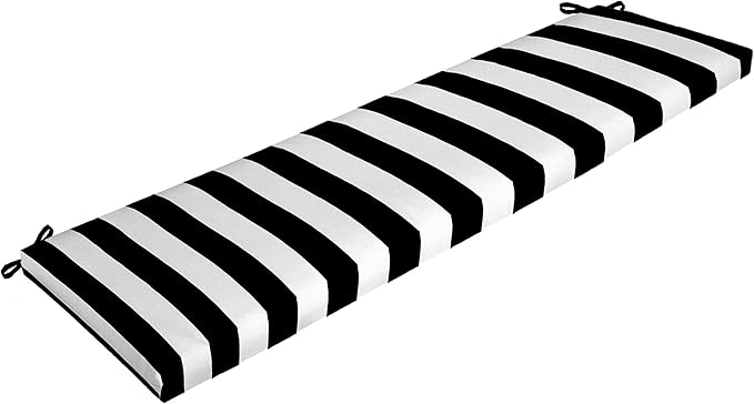 Arden Outdoor Bench Cushion, 46 x 17, Rain-Proof, Fade Resistant Black Cabana Stripe