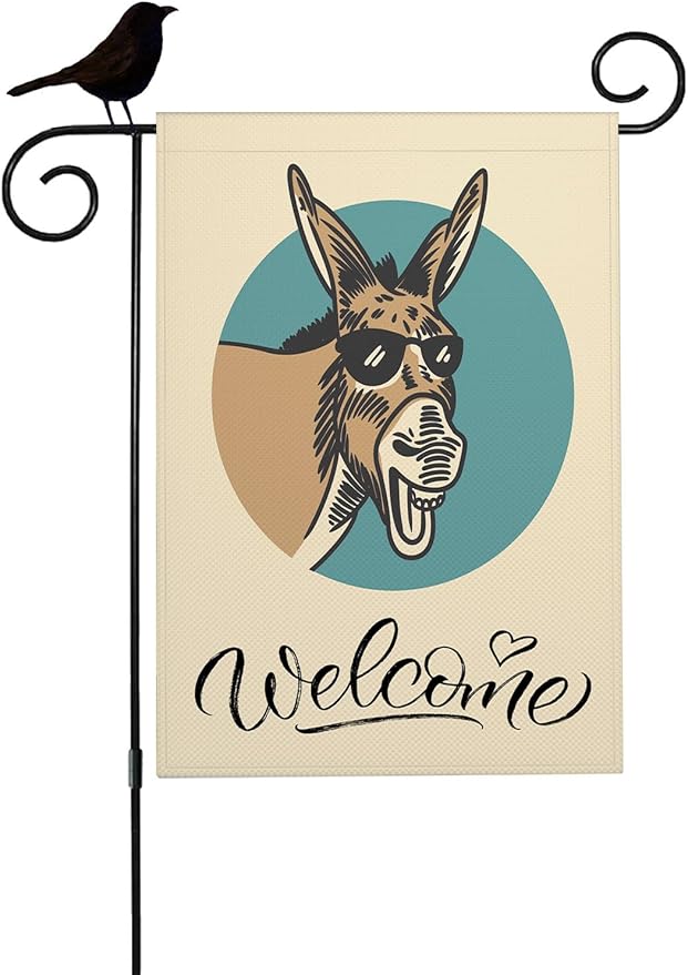 Mugod Funny Donkey Garden Flag 12.5x18" Vertical Double Sided, Donkey With Sunglasses Happy Wildlife Yard Garden House Flag for Outdoor Indoor Decoration