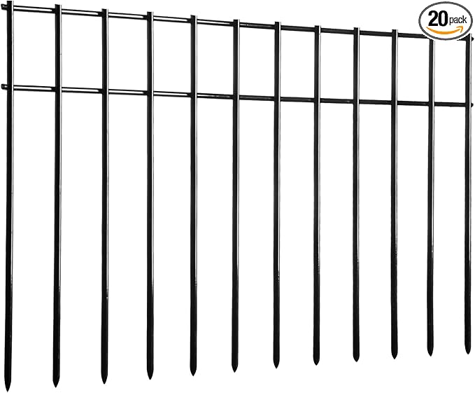 Adavin Small or Medium Animal Barrier Fence,20pack Black 20 In(L)X12 In(H) 1.6in Spacing No Dig Fence For Dogs, Metal Heavy Duty Fence for Cats Rabbits Critters, Garden Fencing For Yard. Total 33.5 Ft