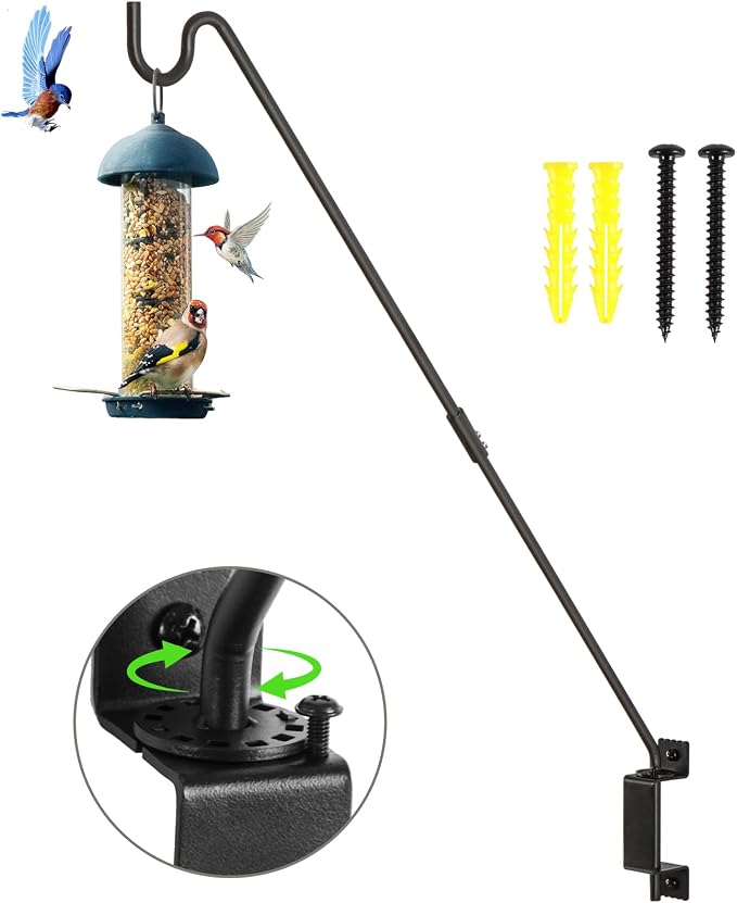 AILIN YELOKIE 32" 360° Swivel Deck Hook - Heavy Duty Solid Steel Plant Hanger, 12-Directional Adjustable Wall Bracket for Bird Feeders/Pole, Outdoor Plants & Wind Chimes, Black (2-Pack)
