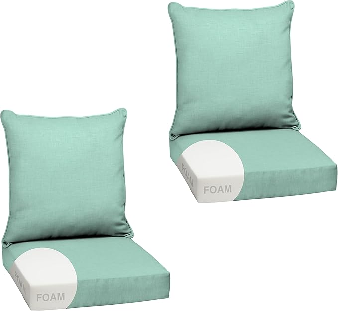 Arden Outdoor Foam Deep Seat Cushion Set (2-Pack), 24x24, Premium High-Density Foam, Never Flattens, Weather-Proof for Patio Chair Sofa Couch, Aqua Leala
