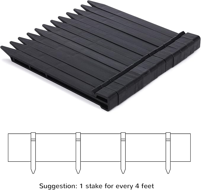 A ANLEOLIFE 100FT Flexible Plastic Landscape Edging Coil, 5" Black Garden Border for Yard, Flower Beds & Pathways, Anti-UV, 30 Stakes for Easy Install