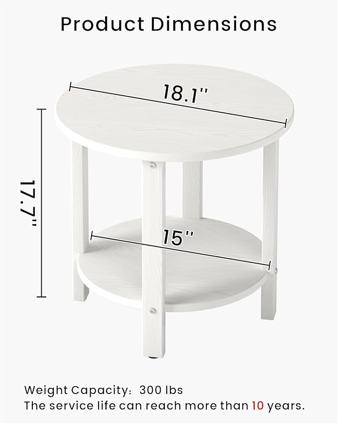 HDPE Outdoor Side Table for Patio, 18.1-Inch Weatherproof Small Outdoor Table for Adirondack, 2-Tier Round End Table for Garden Backyard Porch Deck Balcony Poolside (White)