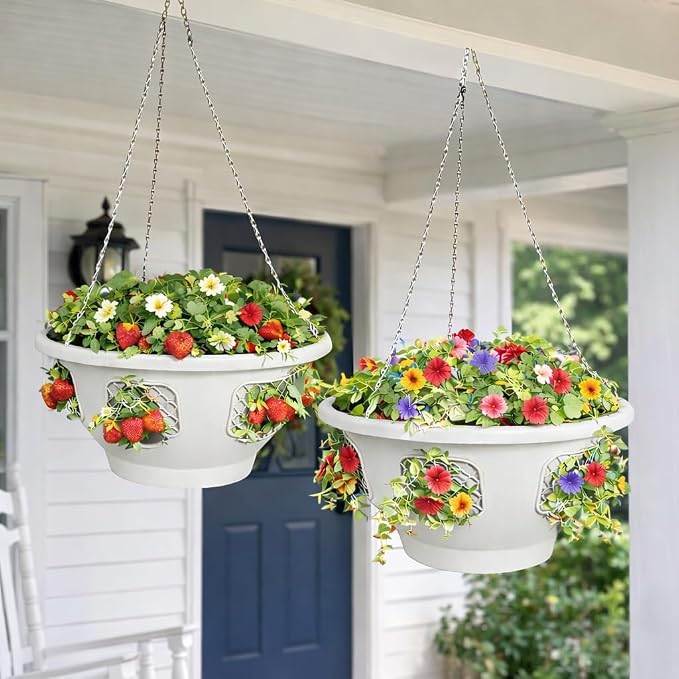 Ultimate Hanging Baskets - Strawberry, Tomato, Flower, and Herb Outdoor Planters - Use Garden Pots for Growing Plants Outside On A Deck, Fence, or Balcony (20, Stone)