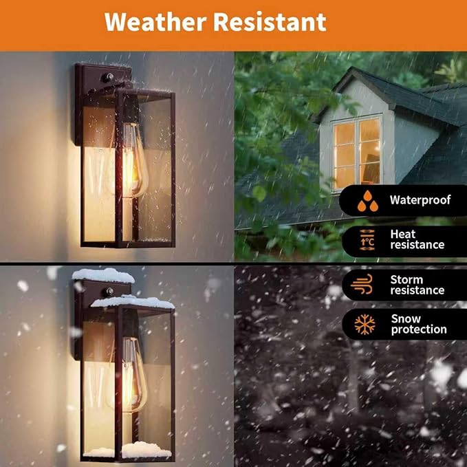 2 Pack 15'' Oil Rubbed Bronze Dusk to Dawn Outdoor Front Porch Lights for Outside, Large Exterior Lighting Fixtures Wall Mount for House, Wall Sconce Lamp, Waterproof Lantern Coach Lights for Garage