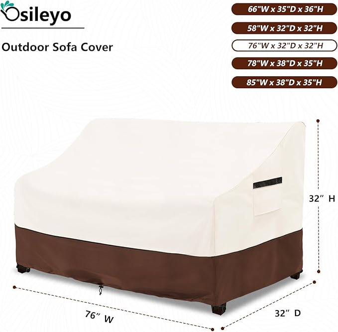 sileyo Patio Sofa Covers,100% Waterproof 3-Seater Outdoor Loveseat/Bench Cover,Patio Furniture Covers,76" Wx 32" Dx 32" H,Beige&Brown