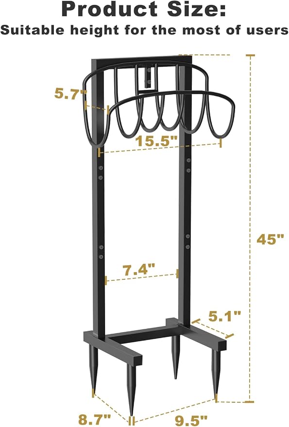 Artigarden Freestanding Garden Hose Holder with 4 Spikes, Heavy Duty Metal Reel Stand Hanger Rack Organizer, Holds Storage 150ft Hose for Outside Yard Lawn, Black