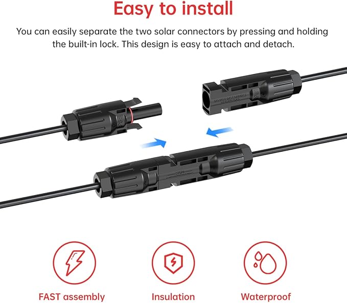 ELFCULB 12AWG 10FT Solar to XT60i Cable 2 10 25 35 50 75 100FT Solar Connector to XT60i Adapter Cable for Portable Power Station (10FT)