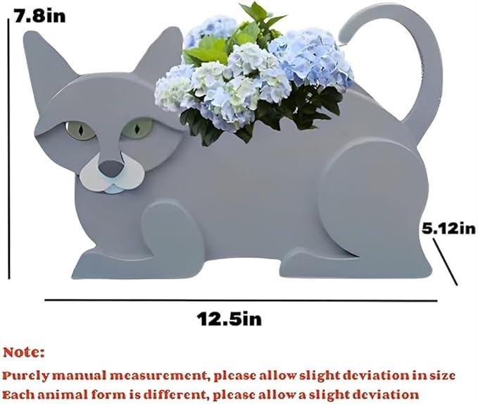 British Short Cat Planter, Cute Animal Shaped Plant Pot, Cat Flower Pot, Gifts for Women & Pet Lovers, Indoor Outdoor Garden Home Office Decor, 12.5 x 5.12 x 7.8Inches