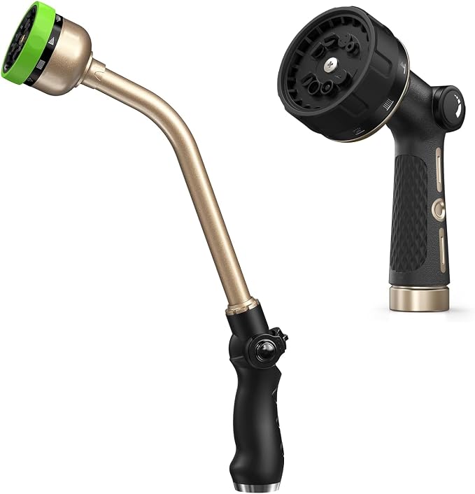 RAINPOINT Watering Wand, 16 Inch Metal Garden Hose Wand with 100% Metal Thumb Control Spray Nozzles for Garden Hose High Pressure, 10 Patterns