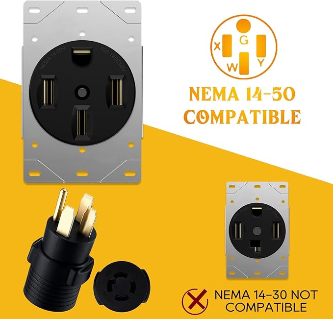 Kanayu NEMA 14-50P to L14-30R 50amp to 30amp Generator Adapter 4 Prong 50amp Generator Male Plug to 4 Prong 30amp Locking Female, Generators to House Inlet Box Adapter(Black)