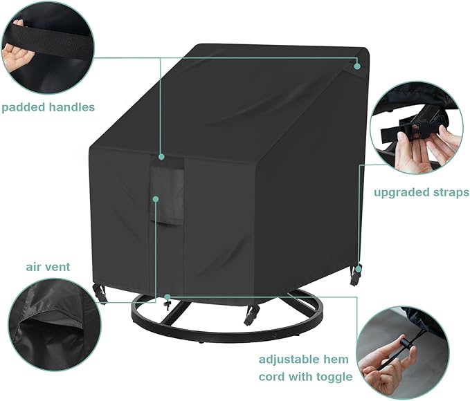 Luv4babe Patio Chair Cover Waterproof for Outdoor Swivel Chair, Heavy Duty and Weatherproof Outdoor Chair Cover 30" W x 34" D x 36" H, Black