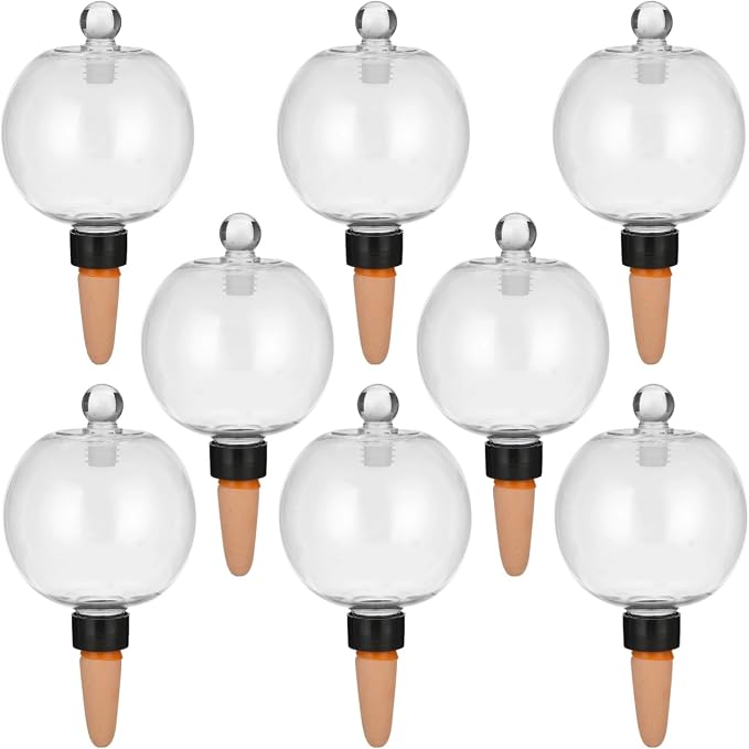 8 PCS Large Plant Self-Watering Globes, 16.9 oz Slow Release Watering Bulb with Ceramic Spike Stake, Top Fill Plastic Water Orbs, Automatic Irrigation Insert for Home Garden Office